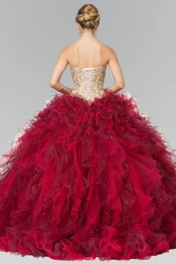 Burgundy Strapless Ruffled Ballgown By Elizabeth K GL2211 -Dresses Shop burgundy strapless ruffled ballgown by elizabeth k gl2211 quinceanera dresses elizabeth k 819435