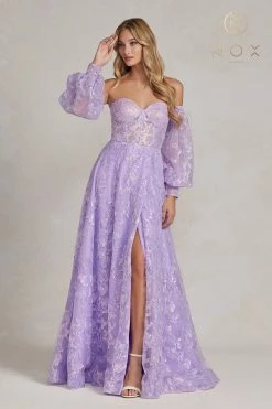 Butterfly Applique Puff Sleeve Gown By Nox Anabel K1155 -Dresses Shop butterfly applique puff sleeve gown by nox anabel k1155 long formal dresses nox anabel 00 lilac 826922