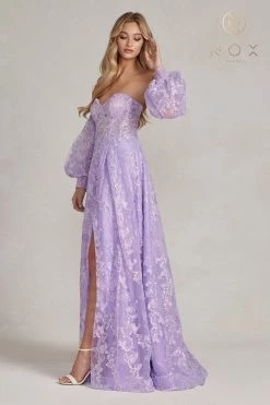 Butterfly Applique Puff Sleeve Gown By Nox Anabel K1155 -Dresses Shop butterfly applique puff sleeve gown by nox anabel k1155 long formal dresses nox anabel 884272