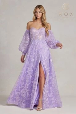 Butterfly Applique Puff Sleeve Gown By Nox Anabel K1155 -Dresses Shop butterfly applique puff sleeve gown by nox anabel k1155 long formal dresses nox anabel 955759