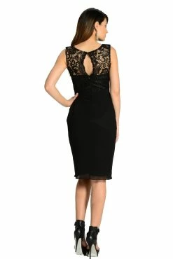 Short Lace Bodice Chiffon Dress By Poly USA 7208 -Dresses Shop champagne knee length chiffon dress with lace top by poly usa short cocktail dresses poly usa 532880