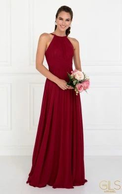 Chiffon High-Neck Ruched Long Navy Dress By Elizabeth K GL1524 -Dresses Shop chiffon high neck ruched long navy dress by elizabeth k gl1524 long formal dresses elizabeth k xs burgundy 933765