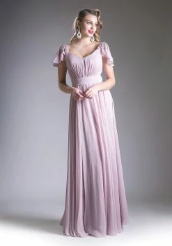 Long Flutter Sleeve Dress By Cinderella Divine 1002