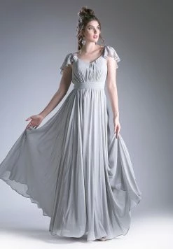 Long Flutter Sleeve Dress By Cinderella Divine 1002 -Dresses Shop elegant long dress with flutter sleeves by cinderella divine 1002 long formal dresses cinderella divine xs silver 586712