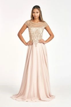 Embellished Cap Sleeve Chiffon Gown By Elizabeth K GL3065 -Dresses Shop embellished cap sleeve chiffon gown by elizabeth k gl3065 long formal dresses elizabeth k xs champagne 453357