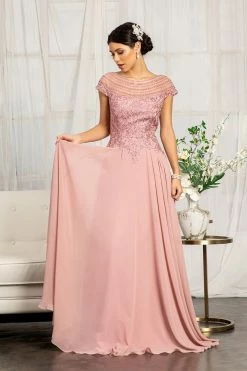 Embellished Cap Sleeve Chiffon Gown By Elizabeth K GL3065