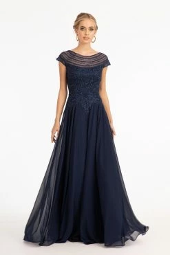 Embellished Cap Sleeve Chiffon Gown By Elizabeth K GL3065 -Dresses Shop embellished cap sleeve chiffon gown by elizabeth k gl3065 long formal dresses elizabeth k xs navy 407188