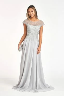 Embellished Cap Sleeve Chiffon Gown By Elizabeth K GL3065 -Dresses Shop embellished cap sleeve chiffon gown by elizabeth k gl3065 long formal dresses elizabeth k xs silver 576419