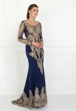 Embellished Long-Sleeve Mermaid Gown By Elizabeth K GL1597 -Dresses Shop embellished long sleeve mermaid gown by elizabeth k gl1597 long formal dresses elizabeth k xs navy 167645