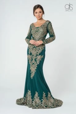 Embellished Long-Sleeve Mermaid Gown By Elizabeth K GL1597