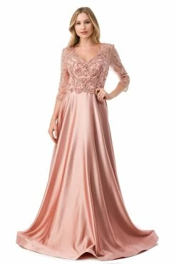 Embroidered 3/4 Sleeve A-line Gown By Coya M2734F 11 Embroidered 3/4 Sleeve A-line Gown By Coya M2734F -Dresses Shop embroidered 34 sleeve a line gown by coya m2734f long formal dresses coya collection m dusty pink 516932