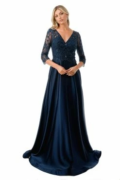Embroidered 3/4 Sleeve A-line Gown By Coya M2734F
