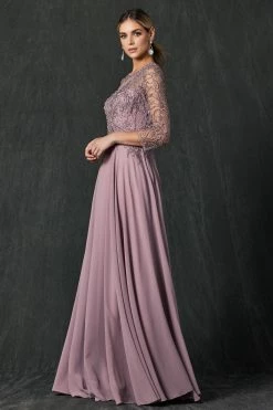 Embroidered 3/4 Sleeve Chiffon Gown By Juliet M11 -Dresses Shop embroidered 34 sleeve chiffon gown by juliet m11 long formal dresses juliet 400840