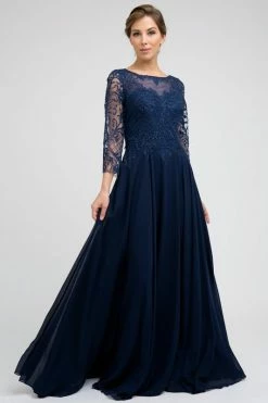 Embroidered 3/4 Sleeve Chiffon Gown By Juliet M11 -Dresses Shop embroidered 34 sleeve chiffon gown by juliet m11 long formal dresses juliet 609984