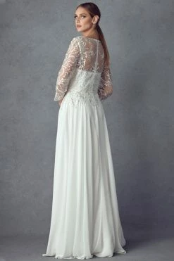 Embroidered 3/4 Sleeve Chiffon Gown By Juliet M11 -Dresses Shop embroidered 34 sleeve chiffon gown by juliet m11 long formal dresses juliet 623159