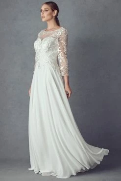 Embroidered 3/4 Sleeve Chiffon Gown By Juliet M11 -Dresses Shop embroidered 34 sleeve chiffon gown by juliet m11 long formal dresses juliet 638117