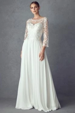 Embroidered 3/4 Sleeve White Gown By Juliet M11-W 9 Embroidered 3/4 Sleeve White Gown By Juliet M11-W -Dresses Shop embroidered 34 sleeve white gown by juliet m11 w long formal dresses juliet 181503