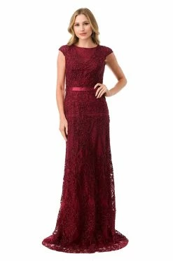 Embroidered Cap Sleeve Column Gown By Coya M2732 -Dresses Shop embroidered cap sleeve column gown by coya m2732 long formal dresses coya collection s burgundy 569503