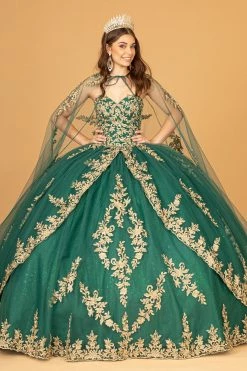 Embroidered Cape Ball Gown By Elizabeth K GL3016 -Dresses Shop embroidered cape ball gown by elizabeth k gl3016 quinceanera dresses elizabeth k xs emerald green 277742