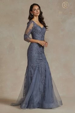 Embroidered Fitted Mid-Sleeve Gown By Nox Anabel JQ504 -Dresses Shop embroidered fitted mid sleeve gown by nox anabel jq504 long formal dresses nox anabel 754768
