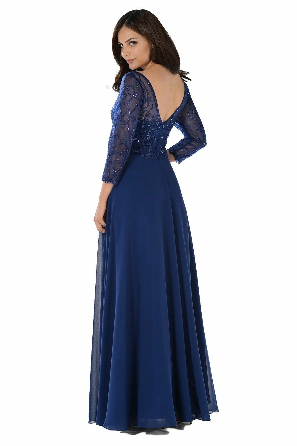 Embroidered Long Burgundy V-Neck Dress With Sleeves By Poly USA 6 Embroidered Long Burgundy V-Neck Dress With Sleeves By Poly USA - Image 4