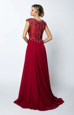 Embroidered Long Cap Sleeve Dress With Sheer Back By Juliet 585 -Dresses Shop embroidered long cap sleeve dress with sheer back by juliet 585 long formal dresses juliet 417124