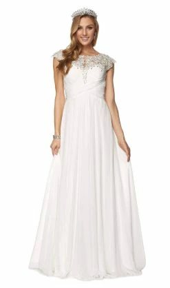 Embroidered Long Cap Sleeve Dress With Sheer Back By Juliet 585 -Dresses Shop embroidered long cap sleeve dress with sheer back by juliet 585 long formal dresses juliet s off white 374271