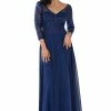 Embroidered Long Navy V-Neck Dress With Sleeves By Poly USA -Dresses Shop embroidered long navy v neck dress with sleeves by poly usa long formal dresses poly usa s navy 292558
