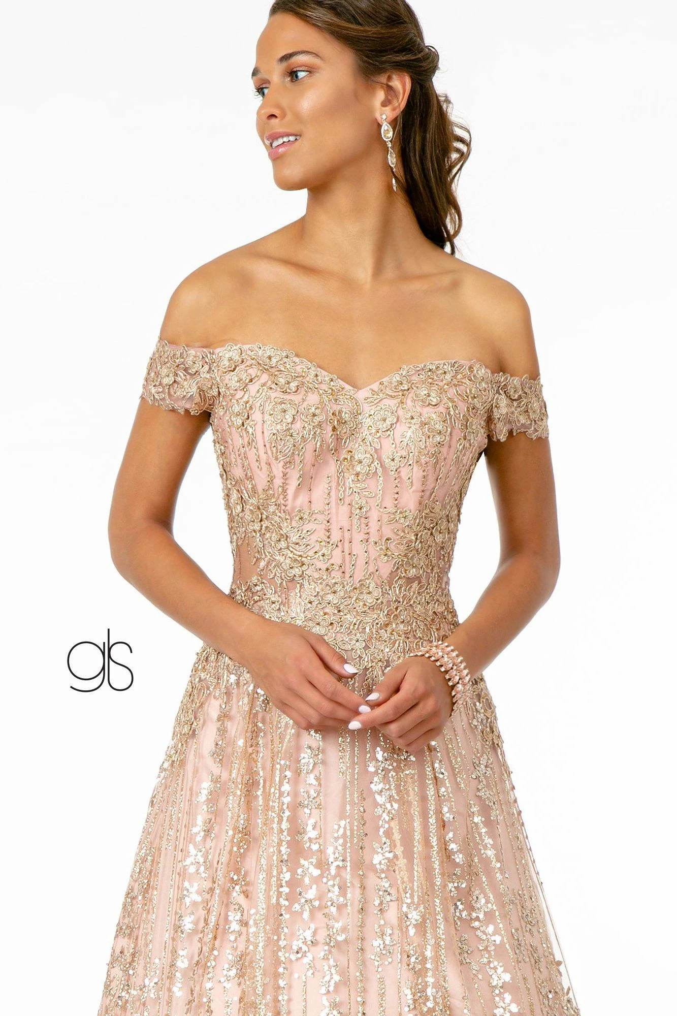 Embroidered Long Off Shoulder Glitter Dress By Elizabeth K GL2941 9 Embroidered Long Off Shoulder Glitter Dress By Elizabeth K GL2941 - Image 7