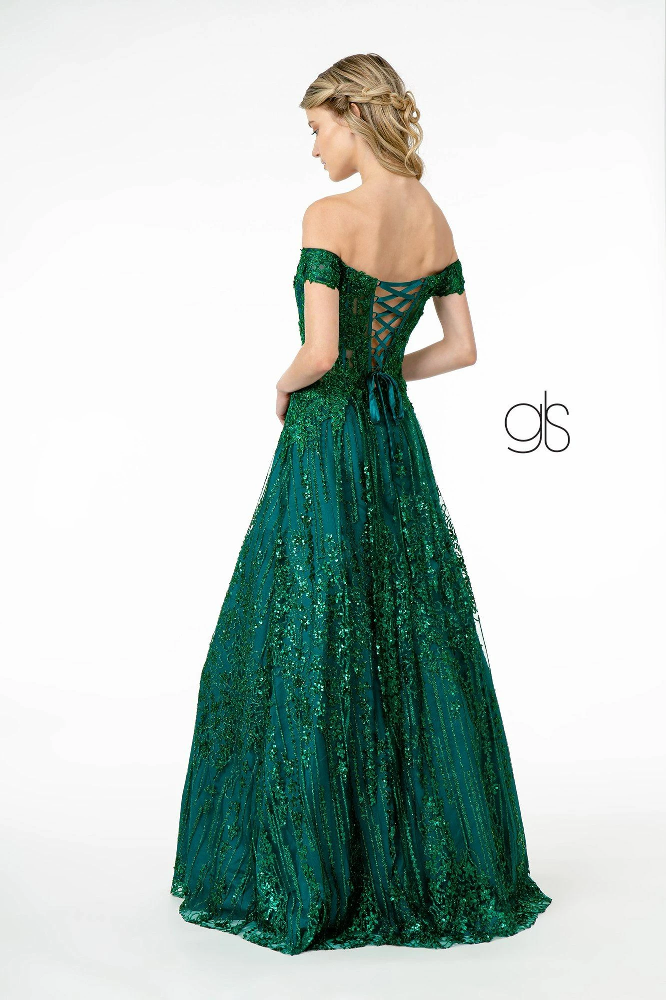 Embroidered Long Off Shoulder Glitter Dress By Elizabeth K GL2941 4 Embroidered Long Off Shoulder Glitter Dress By Elizabeth K GL2941 - Image 2