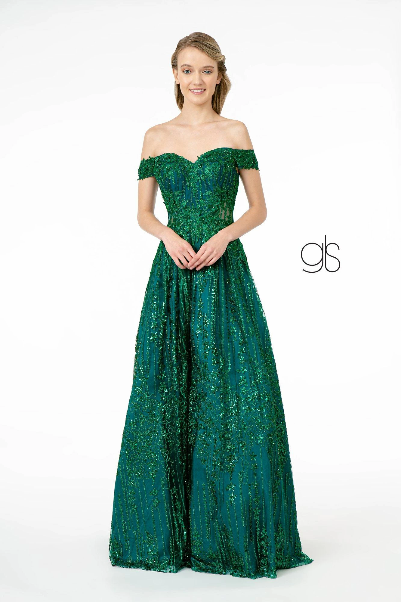 Embroidered Long Off Shoulder Glitter Dress By Elizabeth K GL2941 3 Embroidered Long Off Shoulder Glitter Dress By Elizabeth K GL2941