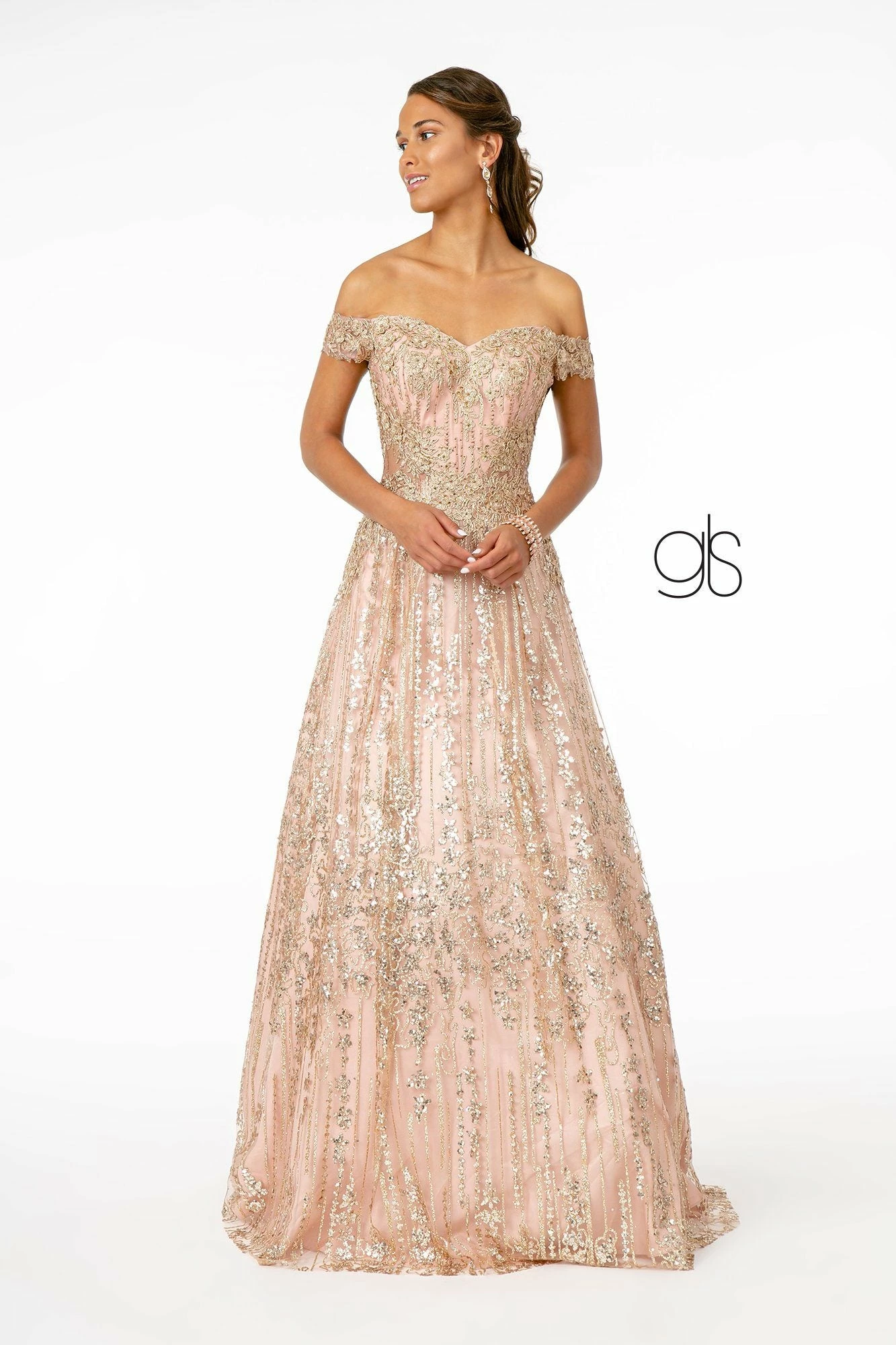 Embroidered Long Off Shoulder Glitter Dress By Elizabeth K GL2941 7 Embroidered Long Off Shoulder Glitter Dress By Elizabeth K GL2941 - Image 5