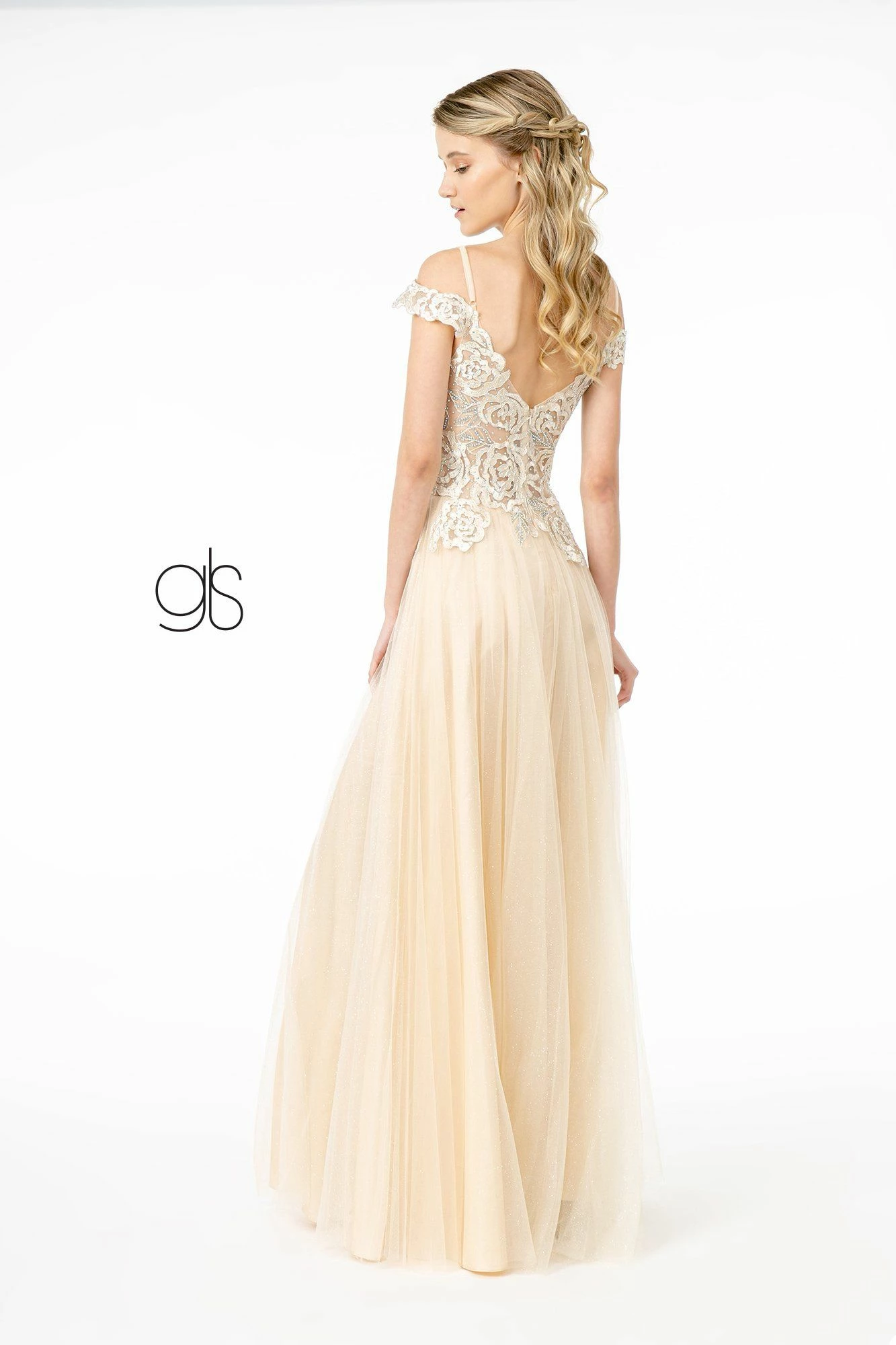 Embroidered Long Sheer Cold Shoulder Dress By Elizabeth K GL2953 4 Embroidered Long Sheer Cold Shoulder Dress By Elizabeth K GL2953 - Image 2