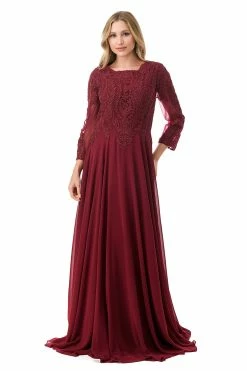 Embroidered Long Sleeve A-line Gown By Coya M2387 -Dresses Shop embroidered long sleeve a line gown by coya m2387 long formal dresses coya collection m burgundy 547491