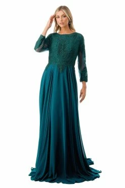 Embroidered Long Sleeve A-line Gown By Coya M2387