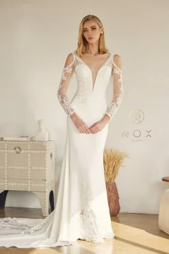 Embroidered Long Sleeve Bridal Dress By Nox Anabel JE916 -Dresses Shop embroidered long sleeve bridal dress by nox anabel je916 long formal dresses nox anabel 770344