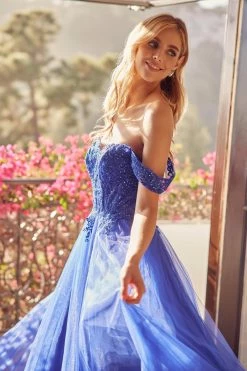 Embroidered Off Shoulder Tulle Gown By Juliet 280 -Dresses Shop embroidered off shoulder tulle gown by juliet 280 long formal dresses juliet 188889