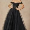 Embroidered Off Shoulder Tulle Gown By Juliet 280 -Dresses Shop embroidered off shoulder tulle gown by juliet 280 long formal dresses juliet xs black 118320