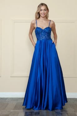 Embroidered Satin Gown By Poly USA 9126 -Dresses Shop embroidered satin gown by poly usa 9126 long formal dresses poly usa xs royal 820732