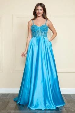 Embroidered Satin Gown By Poly USA 9126 -Dresses Shop embroidered satin gown by poly usa 9126 long formal dresses poly usa xs turquoise 293017