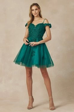 Embroidered Short Cold Shoulder Dress By Juliet 866 - Outlet