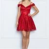 Embroidered Short Cold Shoulder Dress By Poly USA 9198 -Dresses Shop embroidered short cold shoulder dress by poly usa 9198 short cocktail dresses poly usa xs red 874225