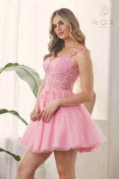 Embroidered Short Corset Tulle Dress By Nox Anabel H784 -Dresses Shop embroidered short corset tulle dress by nox anabel h784 short cocktail dresses nox anabel 767573