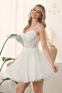 Embroidered Short Corset Tulle Dress By Nox Anabel H784 -Dresses Shop embroidered short corset tulle dress by nox anabel h784 short cocktail dresses nox anabel 888564