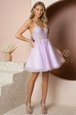 Embroidered Short Lace-Up Dress By Nox Anabel T739