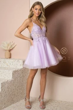 Embroidered Short Lace-Up Dress By Nox Anabel T739 -Dresses Shop embroidered short lace up dress by nox anabel t739 short cocktail dresses nox anabel 594211