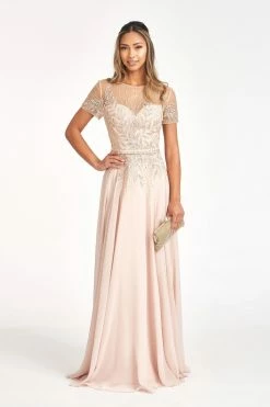 Embroidered Short Sleeve Gown By Elizabeth K GL3067 -Dresses Shop embroidered short sleeve gown by elizabeth k gl3067 long formal dresses elizabeth k s champagne 758019