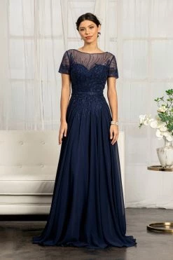 Embroidered Short Sleeve Gown By Elizabeth K GL3067