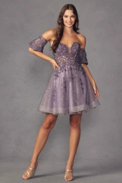 Embroidered Short Sweetheart Tulle Dress By Juliet 909