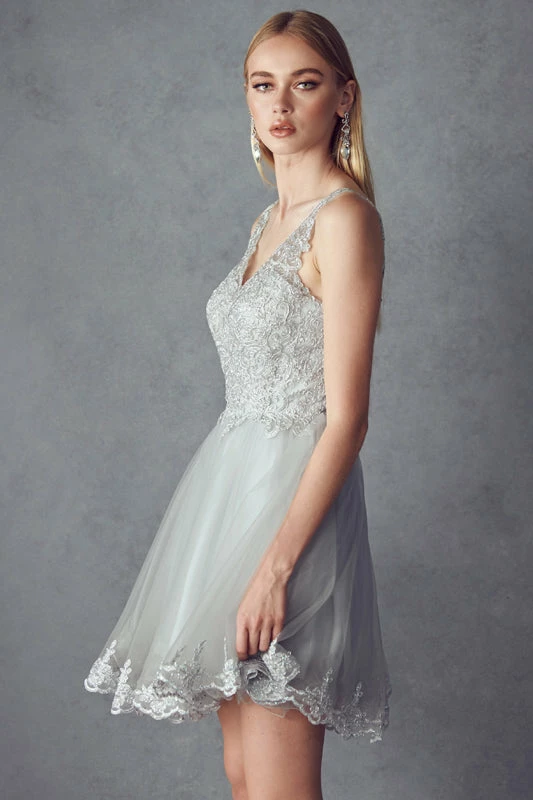 Embroidered Short V-Neck Dress By Juliet 835 6 Embroidered Short V-Neck Dress By Juliet 835 - Image 4